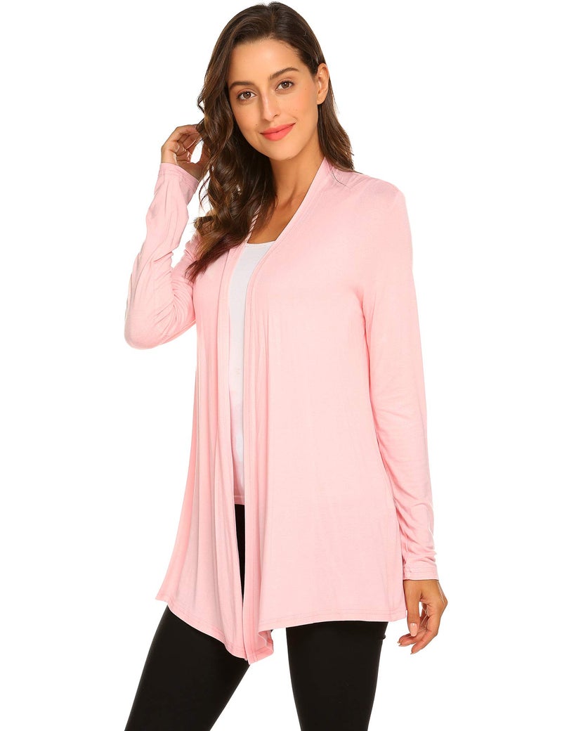 Newchoice Womens Summer Casual Lightweight Long Sleeve Cardigans Soft Drape Open Front Kimono Cardigans Coverups (Light Pink, S) - Image 4